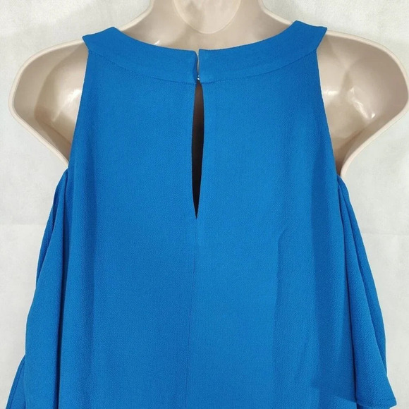 London Times Blue Cold Shoulder Swing Shift Dress Women Size 12 Knee Length - Picture 5 of 8